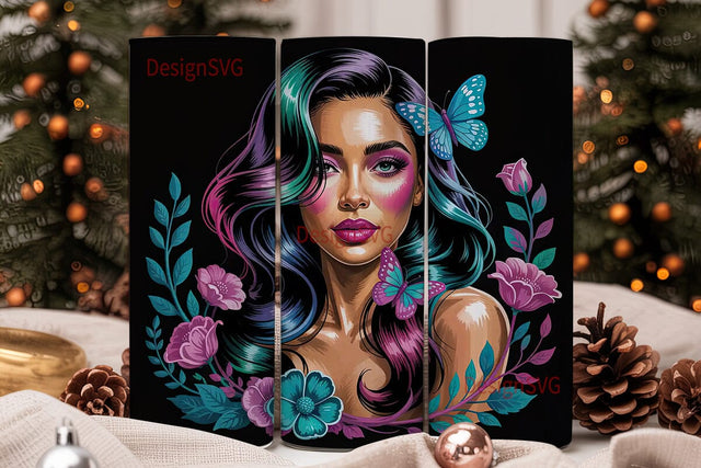 Black Woman Floral 20oz Tumbler Wrap Sublimation DesignSVG 