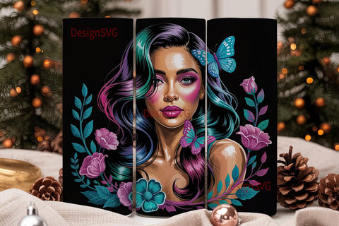 Black Woman Floral 20oz Tumbler Wrap Sublimation DesignSVG 
