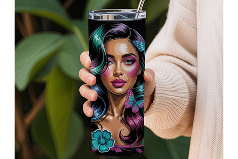 Black Woman Floral 20oz Tumbler Wrap Sublimation DesignSVG 