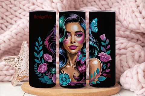 Black Woman Floral 20oz Tumbler Wrap Sublimation DesignSVG 