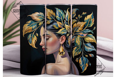 Black Woman Floral Headdress Tumbler Sublimation sassyprint 