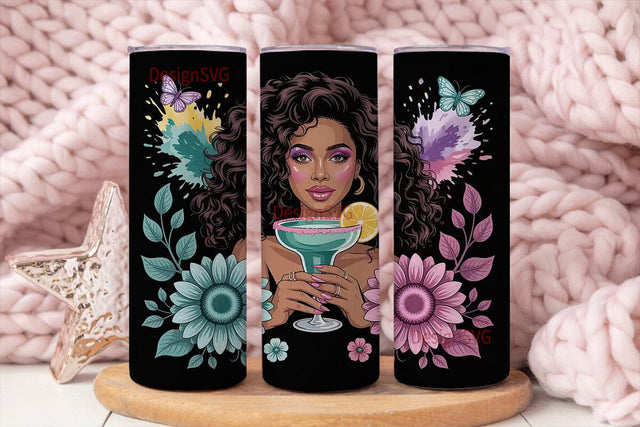 Black Woman Floral Margarita Tumbler Sublimation DesignSVG 