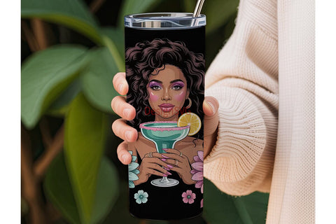 Black Woman Floral Margarita Tumbler Sublimation DesignSVG 