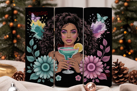 Black Woman Floral Margarita Tumbler Sublimation DesignSVG 