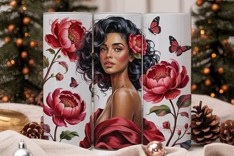 Black Woman Floral Portrait Tumbler Wrap Sublimation DesignSVG 