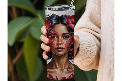 Black Woman Floral Portrait Tumbler Wrap Sublimation DesignSVG 