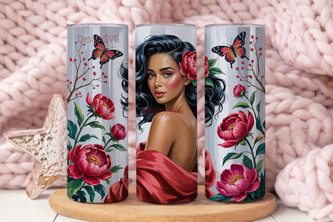 Black Woman Floral Portrait Tumbler Wrap Sublimation DesignSVG 