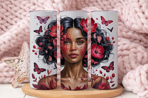 Black Woman Floral Portrait Tumbler Wrap Sublimation DesignSVG 
