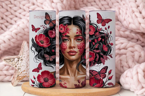 Black Woman Floral Portrait Tumbler Wrap Sublimation DesignSVG 
