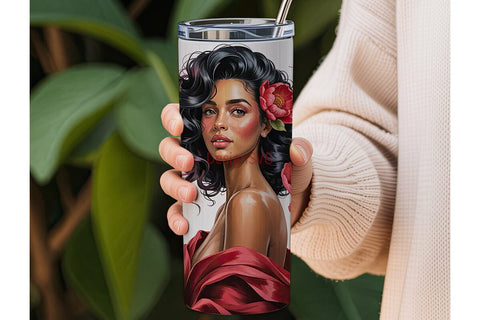Black Woman Floral Portrait Tumbler Wrap Sublimation DesignSVG 