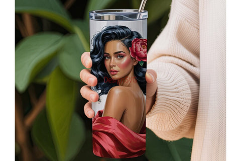 Black Woman Floral Portrait Tumbler Wrap Sublimation DesignSVG 