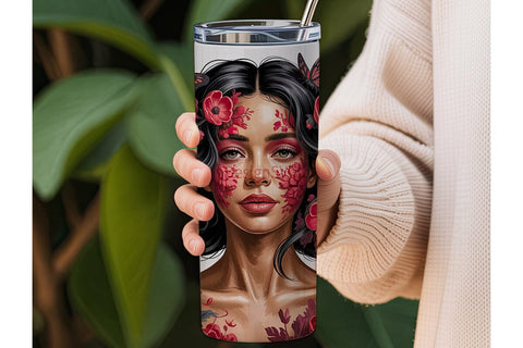Black Woman Floral Portrait Tumbler Wrap Sublimation DesignSVG 