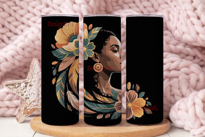 Black Woman Floral Portrait Tumbler Wrap Sublimation DesignSVG 