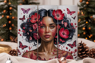 Black Woman Floral Portrait Tumbler Wrap Sublimation DesignSVG 