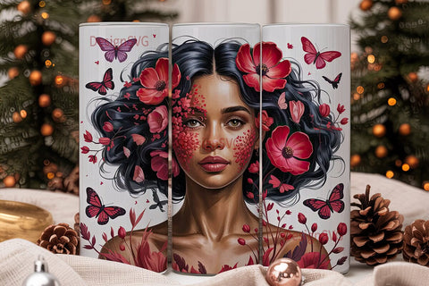 Black Woman Floral Portrait Tumbler Wrap Sublimation DesignSVG 