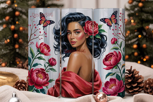 Black Woman Floral Portrait Tumbler Wrap Sublimation DesignSVG 
