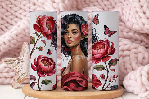Black Woman Floral Portrait Tumbler Wrap Sublimation DesignSVG 