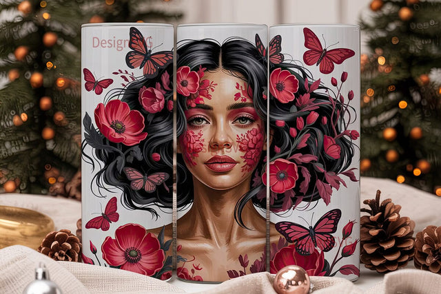 Black Woman Floral Portrait Tumbler Wrap Sublimation DesignSVG 