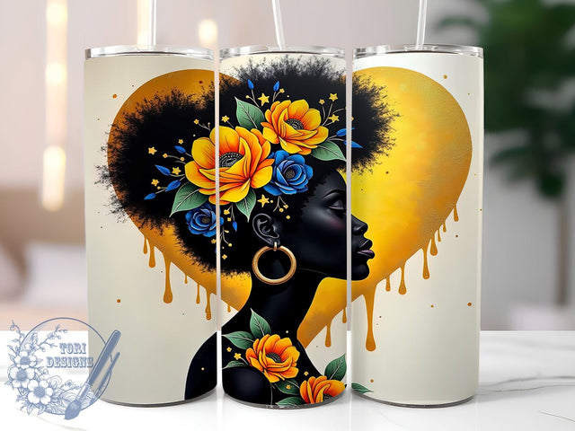 Black Woman Glitter Gold Heart Tumbler, Black Woman Tumbler, 20oz Sublimation Wrap, Heart Design Cup, African American Gift, Sparkly Tumbler, Empowering Women Drinkware Sublimation ToriDesigns 