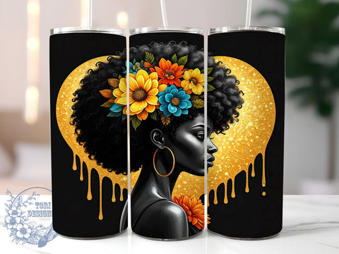 Black Woman Glitter Gold Heart Tumbler, Black Woman Tumbler, 20oz Sublimation Wrap, Heart Design Cup, African American Gift, Sparkly Tumbler, Empowering Women Drinkware Sublimation ToriDesigns 