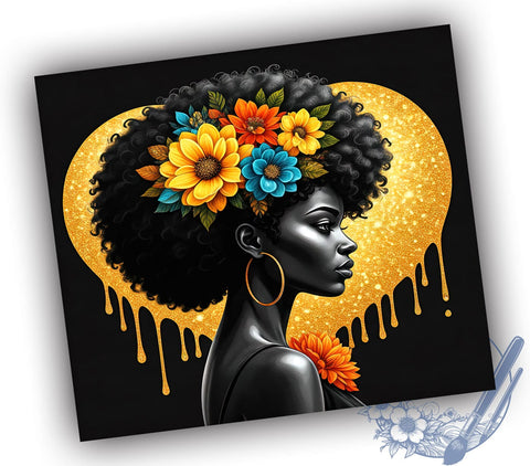 Black Woman Glitter Gold Heart Tumbler, Black Woman Tumbler, 20oz Sublimation Wrap, Heart Design Cup, African American Gift, Sparkly Tumbler, Empowering Women Drinkware Sublimation ToriDesigns 