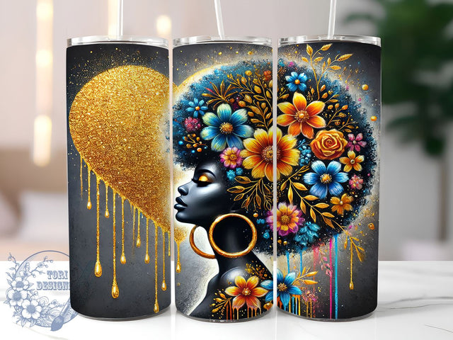 Black Woman Glitter Gold Heart Tumbler, Black Woman Tumbler, 20oz Sublimation Wrap, Heart Design Cup, African American Gift, Sparkly Tumbler, Empowering Women Drinkware Sublimation ToriDesigns 