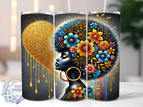 Black Woman Glitter Gold Heart Tumbler, Black Woman Tumbler, 20oz Sublimation Wrap, Heart Design Cup, African American Gift, Sparkly Tumbler, Empowering Women Drinkware Sublimation ToriDesigns 