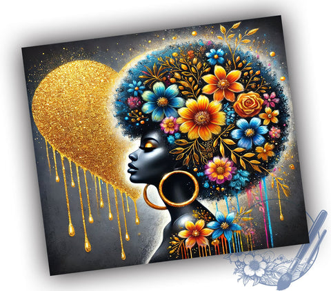 Black Woman Glitter Gold Heart Tumbler, Black Woman Tumbler, 20oz Sublimation Wrap, Heart Design Cup, African American Gift, Sparkly Tumbler, Empowering Women Drinkware Sublimation ToriDesigns 