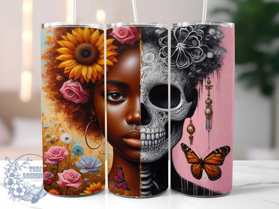 Black Woman Gothic Skull Tumbler, Skeleton Theme, Gothic Art, Mystical Design, Bold Style, 20Oz Tumbler, Sublimation Wrap Sublimation ToriDesigns 