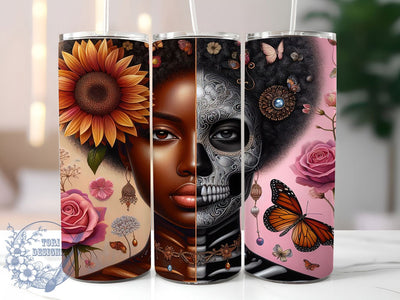 Black Woman Gothic Skull Tumbler, Skeleton Theme, Gothic Art, Mystical Design, Bold Style, 20Oz Tumbler, Sublimation Wrap Sublimation ToriDesigns 