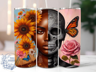 Black Woman Gothic Skull Tumbler, Skeleton Theme, Gothic Art, Mystical Design, Bold Style, 20Oz Tumbler, Sublimation Wrap Sublimation ToriDesigns 