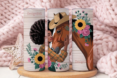 Black Woman & Horse 20oz Tumbler Wrap Sublimation DesignSVG 