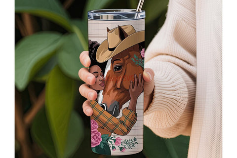 Black Woman & Horse 20oz Tumbler Wrap Sublimation DesignSVG 