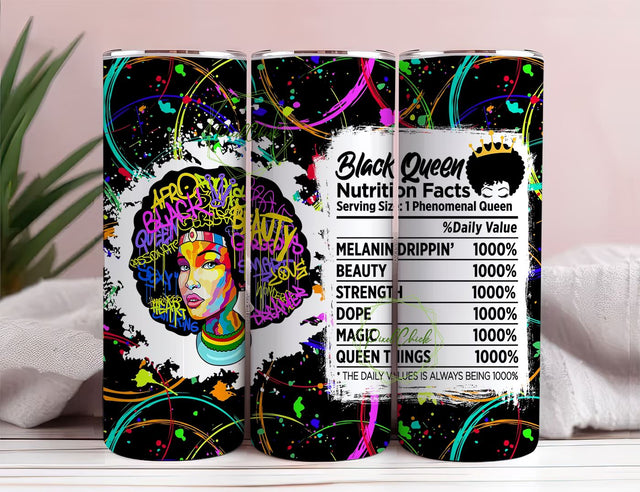 Black Woman Nutrition Black Queen 20 oz Skinny Tumbler Sublimation Design, Straight & Tapered Wrap, Tumbler Wrap Png, Instant Download Sublimation PixelChick 