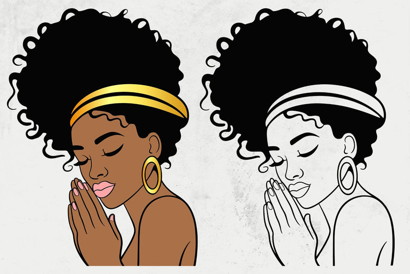 Black Woman Praying Afro Silhouette SVG: Prayer Design SVG DesignDestine 