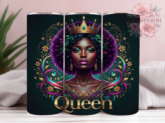 Black Woman Queen Empowering Tumbler, African American Sublimation Design, Empowering Queen Art, 20oz Queen Tumbler, Whimsical Afro Mug, Stylish Queen Cup, Bold Black Woman Wrap Sublimation Li Zamperini 