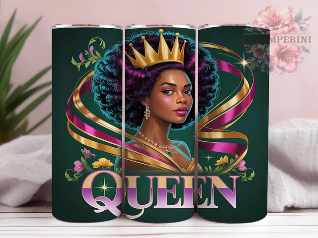 Black Woman Queen Empowering Tumbler, African American Sublimation Design, Empowering Queen Art, 20oz Queen Tumbler, Whimsical Afro Mug, Stylish Queen Cup, Bold Black Woman Wrap Sublimation Li Zamperini 