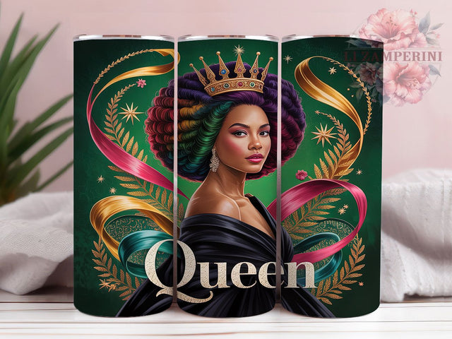 Black Woman Queen Empowering Tumbler, African American Sublimation Design, Empowering Queen Art, 20oz Queen Tumbler, Whimsical Afro Mug, Stylish Queen Cup, Bold Black Woman Wrap Sublimation Li Zamperini 