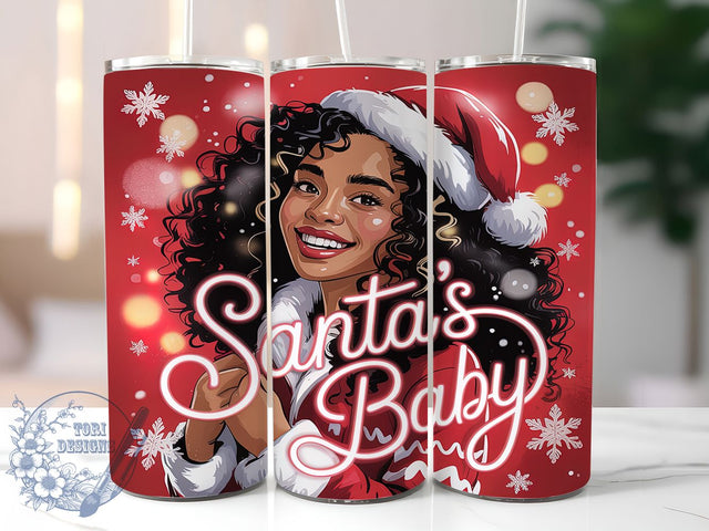 Black Woman Santa Baby Christmas Tumbler, Festive Afrocentric Wrap, Holiday Beauty Sublimation, Melanin Christmas Cup, 20Oz Skinny Tumbler Wrap, Glamorous Santa Mug, Sassy Holiday Design Sublimation ToriDesigns 