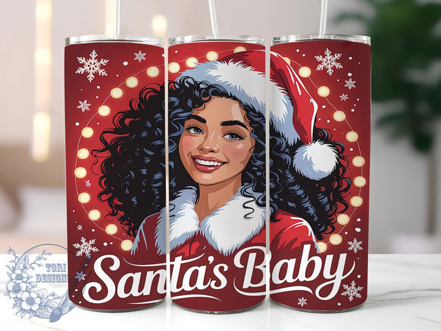 Black Woman Santa Baby Christmas Tumbler, Festive Afrocentric Wrap, Holiday Beauty Sublimation, Melanin Christmas Cup, 20Oz Skinny Tumbler Wrap, Glamorous Santa Mug, Sassy Holiday Design Sublimation ToriDesigns 