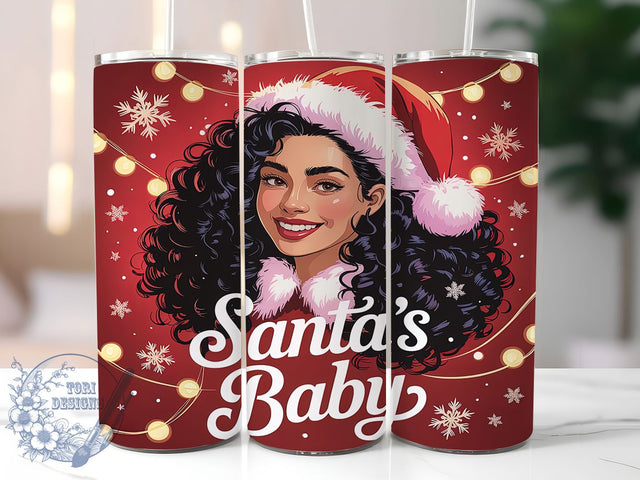 Black Woman Santa Baby Christmas Tumbler, Festive Afrocentric Wrap, Holiday Beauty Sublimation, Melanin Christmas Cup, 20Oz Skinny Tumbler Wrap, Glamorous Santa Mug, Sassy Holiday Design Sublimation ToriDesigns 