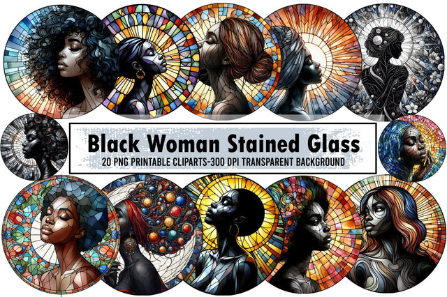 Black Woman Stained Glass PNG Bundle Sublimation designartist 