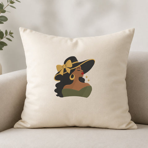 Black Woman Sun Hat Embroidery Design – Elegant African American Lady Machine Embroidery File, Fashion Woman Gold Bow Design Embroidery/Applique DESIGNS PatternFeed8 