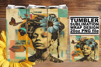 Black Woman Tumbler 20oz Wrap Artistic Abstract Sublimation Sublimation afrosvg 