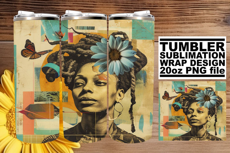 Black Woman Tumbler 20oz Wrap Artistic Abstract Sublimation Sublimation afrosvg 