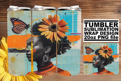 Black Woman Tumbler Abstract 20oz Artistic Wrap Design Sublimation afrosvg 