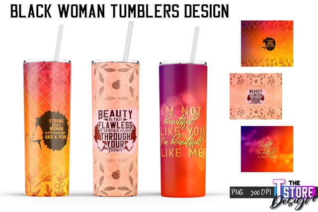 Black Woman Tumbler | Tumbler PNG Design | 20 Oz Wrap Tumbler v.2 Sublimation The T Store Design 