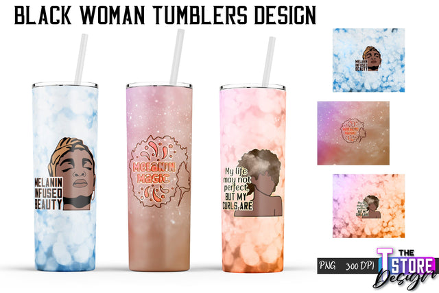 Black Woman Tumbler | Tumbler PNG Design | 20 Oz Wrap Tumbler v.2 Sublimation The T Store Design 