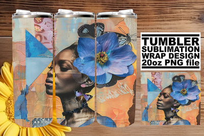 Black Woman Tumbler Wrap 20oz Artistic Abstract Style Sublimation afrosvg 