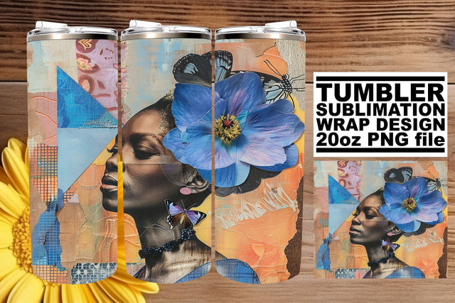 Black Woman Tumbler Wrap 20oz Artistic Abstract Style Sublimation afrosvg 